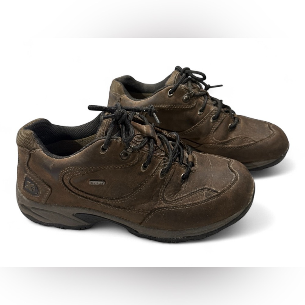Cabela's Dark Brown Leather Hiking Dry Plus X4 Low Tie Up Boots sz9D Waterproof